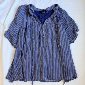 Blue Rain Womens Striped Blue Tunic Top S 100% Rayon Lightweight 3/4 Sleeve